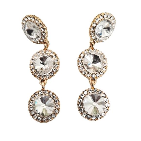 Gold rhinestone statement dangle earrings formal wedding prom events 💖2/$30 - Picture 3 of 11
